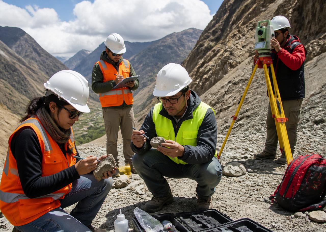 Profesionales de El Baqueano trabajando en campo en la cordillera